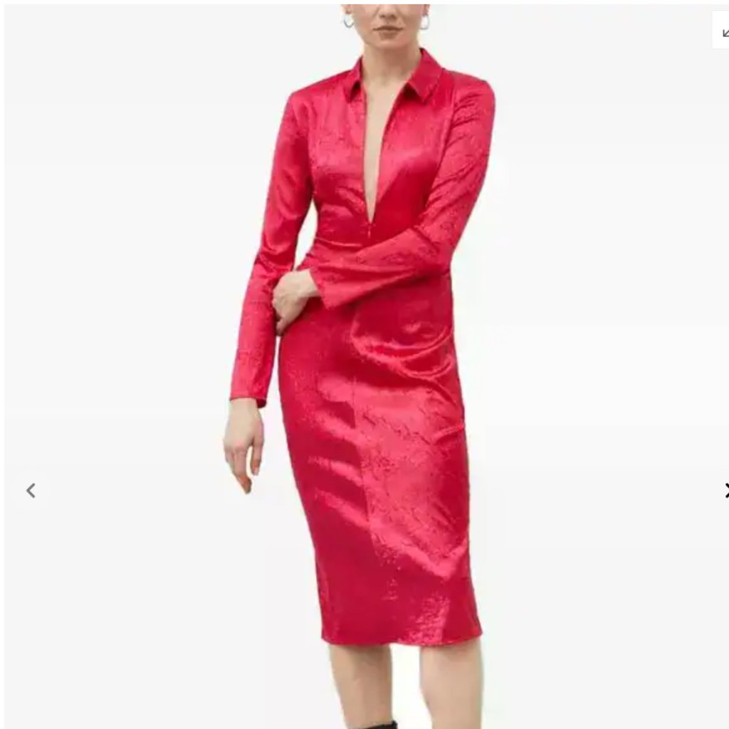 Samsoe Samsoe Pink Ivana Long-Sleeve Collared Midi Dress Silky S Small